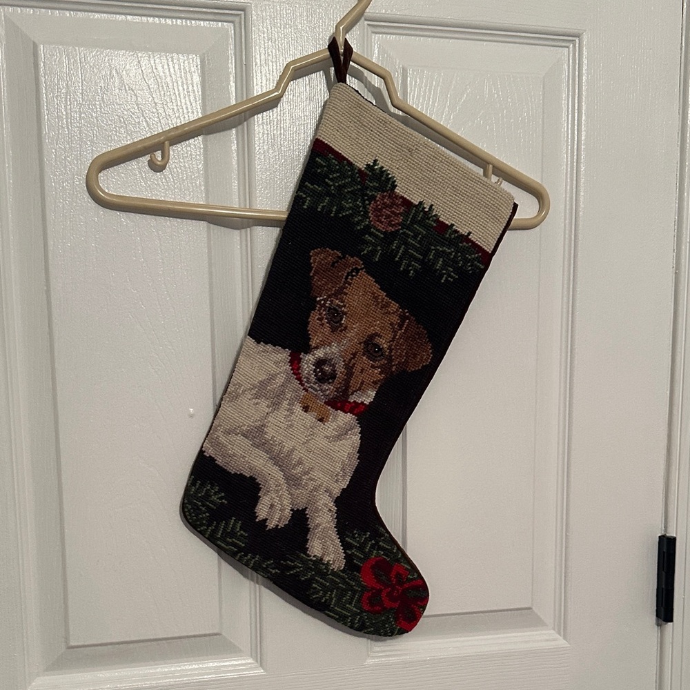 Jack Russell Christmas Stocking - Black, White, Brown, Green and Red